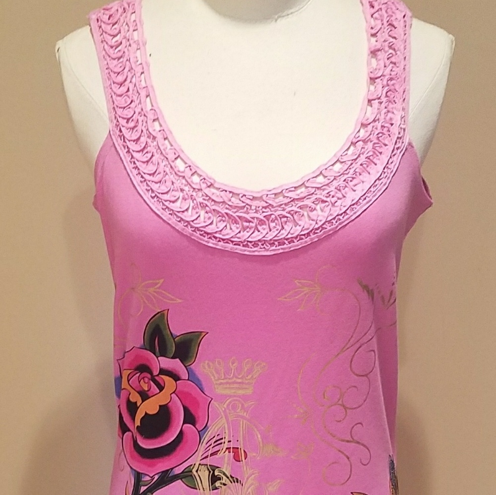 Christian audigier pink tank top size medium